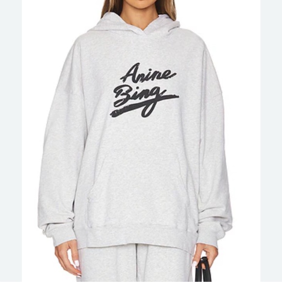Anine Bing Harvey Sweatshirt Signature in Heather Grey - Picture 1 of 7